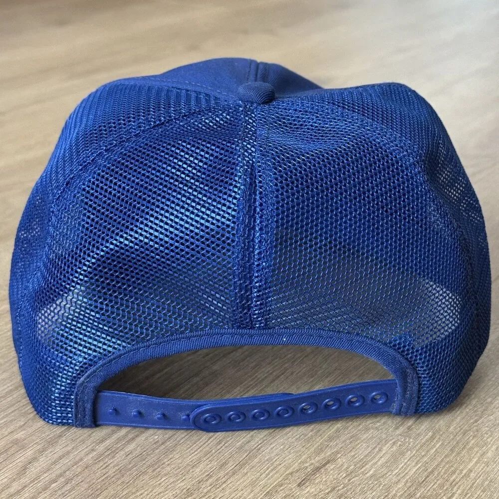 Vintage 80s Watkins Hat Cap Snapback Blue Adjustable Patch Logo Mesh Trucker